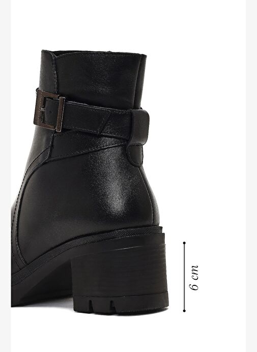 Kadın Siyah Fermuarlı Kalın Topuklu Deri Bot 25WFD414118 - Görsel 3