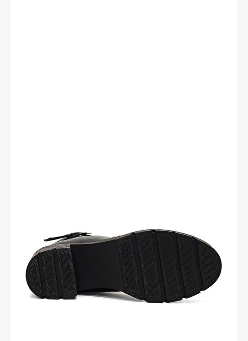 Kadın Siyah Fermuarlı Kalın Topuklu Deri Bot 25WFD414118 - Görsel 7