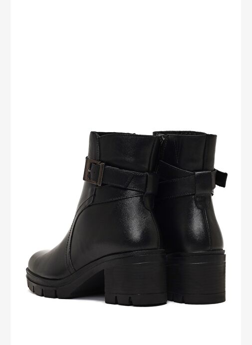 Kadın Siyah Fermuarlı Kalın Topuklu Deri Bot 25WFD414118 - Görsel 8