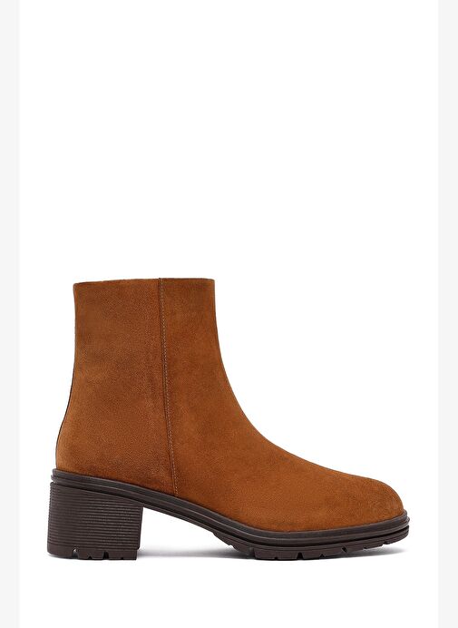 Kadın Taba Fermuarlı Kalın Topuklu Süet Deri Bot 25WFD414210 - Görsel 2