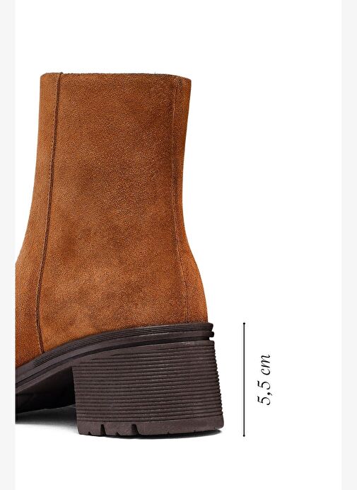 Kadın Taba Fermuarlı Kalın Topuklu Süet Deri Bot 25WFD414210 - Görsel 3