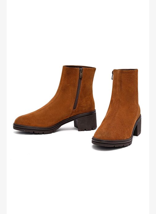 Kadın Taba Fermuarlı Kalın Topuklu Süet Deri Bot 25WFD414210 - Görsel 4