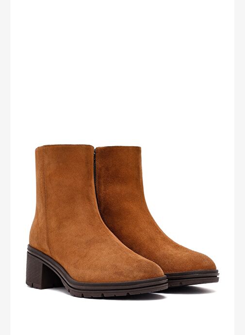 Kadın Taba Fermuarlı Kalın Topuklu Süet Deri Bot 25WFD414210 - Görsel 6