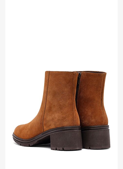 Kadın Taba Fermuarlı Kalın Topuklu Süet Deri Bot 25WFD414210 - Görsel 8