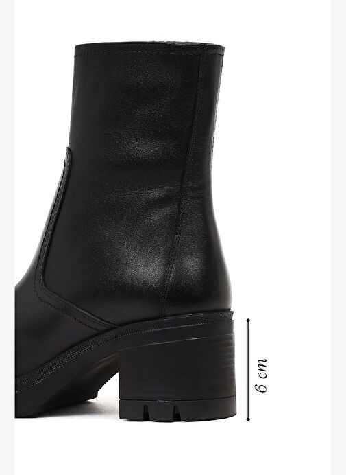 Kadın Siyah Fermuarlı Kalın Topuklu Deri Bot 25WFD414418 - Görsel 3