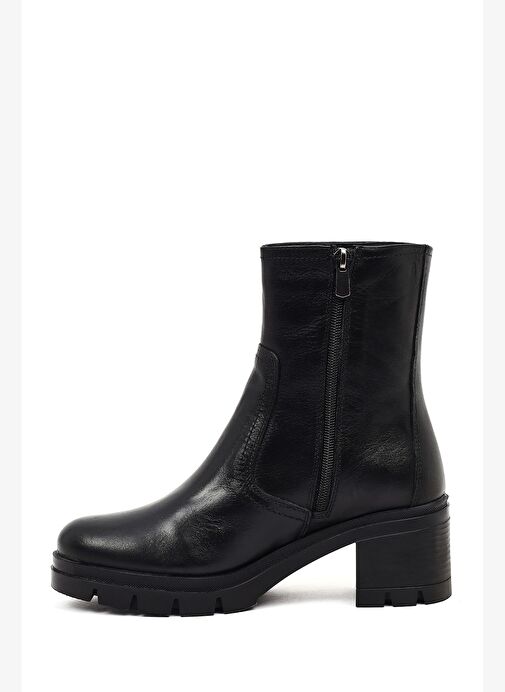 Kadın Siyah Fermuarlı Kalın Topuklu Deri Bot 25WFD414418 - Görsel 5