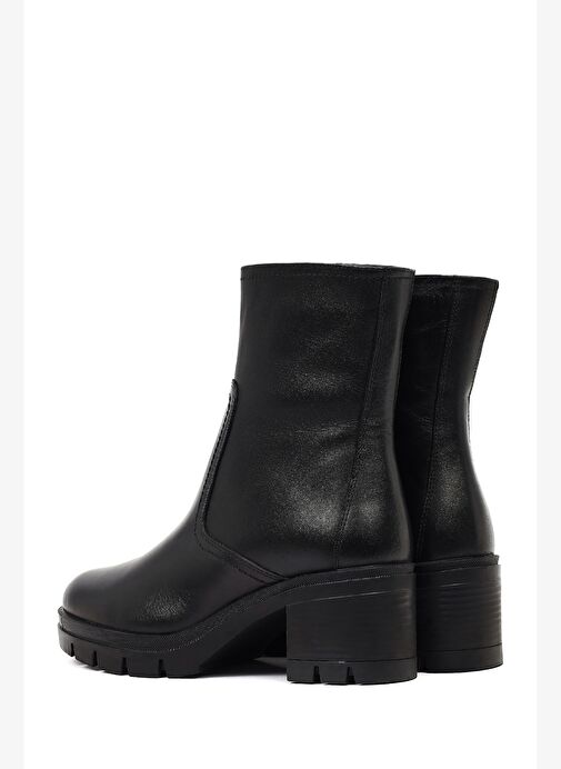 Kadın Siyah Fermuarlı Kalın Topuklu Deri Bot 25WFD414418 - Görsel 8