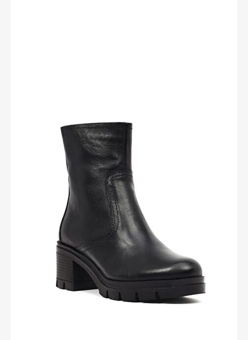 Kadın Siyah Fermuarlı Kalın Topuklu Deri Bot 25WFD414418 - Görsel 9