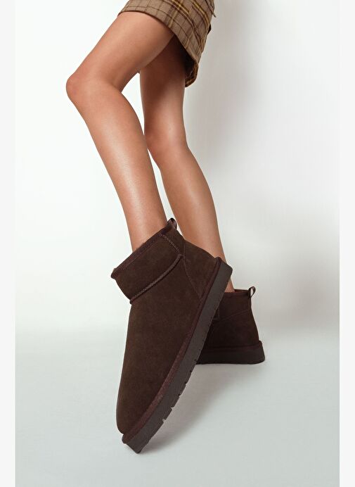 Kadın Kahverengi Kürklü Süet Deri Teddy Bot 25WFD478210 - Görsel 2