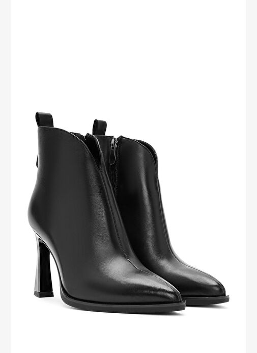 Kadın Siyah Fermuarlı Topuklu Deri Bot 25WFD490018 - Görsel 6