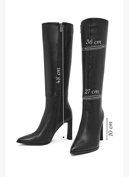 Kadın Siyah Fermuarlı İnce Yüksek Topuklu Deri Çizme 25WFD490218 - Görsel 3