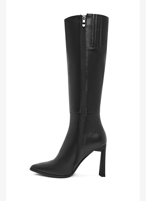 Kadın Siyah Fermuarlı İnce Yüksek Topuklu Deri Çizme 25WFD490218 - Görsel 5