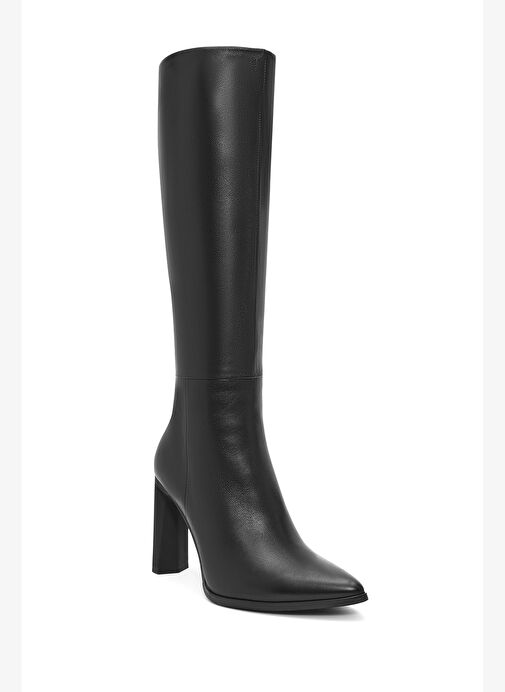 Kadın Siyah Fermuarlı İnce Yüksek Topuklu Deri Çizme 25WFD490218 - Görsel 8