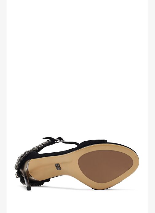 Kadın Siyah Bilekten Tokalı Taşlı Yüksek İnce Topuklu Süet Deri Ayakkabı 25WFD490810 - Görsel 8