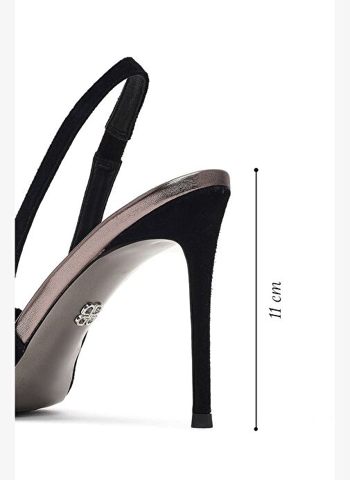 Kadın Siyah Arkası Açık Taşlı İnce Yüksek Topuklu Süet Deri Ayakkabı 25WFD490910 - Görsel 3