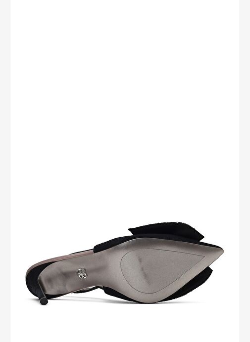 Kadın Siyah Arkası Açık Taşlı İnce Yüksek Topuklu Süet Deri Ayakkabı 25WFD490910 - Görsel 7