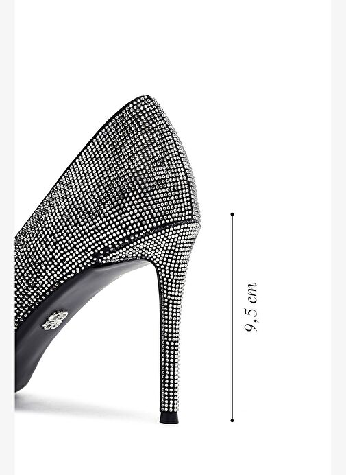 Kadın Siyah Taşlı İnce Topuklu Deri Stiletto 25WFD4910TS - Görsel 3