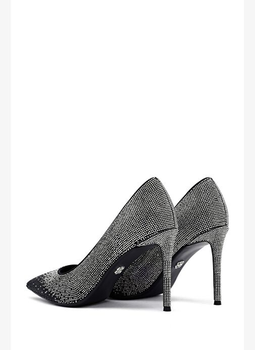 Kadın Siyah Taşlı İnce Topuklu Deri Stiletto 25WFD4910TS - Görsel 8