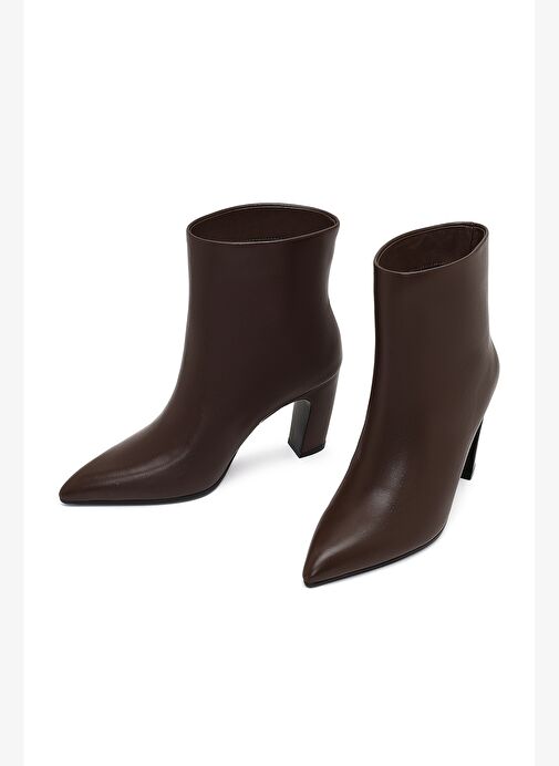 Kadın Kahverengi Kalın Topuklu Deri Bot 25WFD491118 - Görsel 4