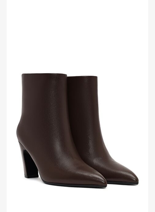 Kadın Kahverengi Kalın Topuklu Deri Bot 25WFD491118 - Görsel 6