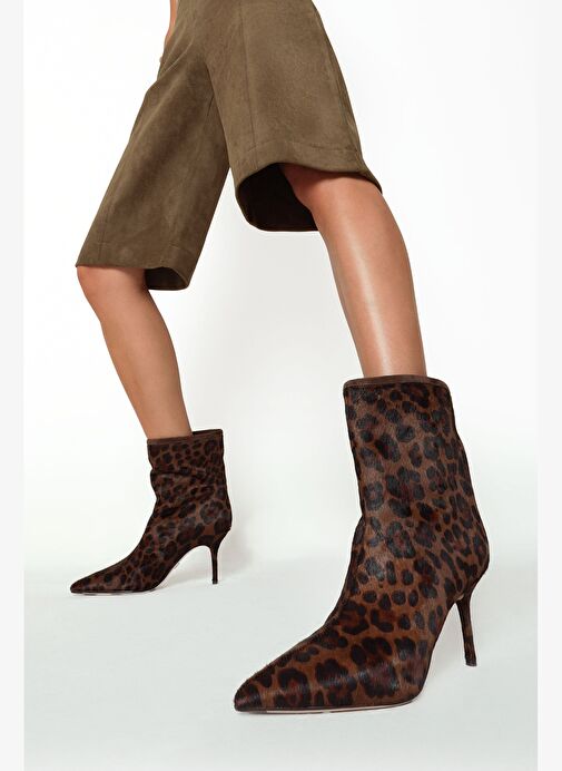 Kadın Leopar Desenli İnce Topuklu Deri Bot 25WFD4912W2 - Görsel 2
