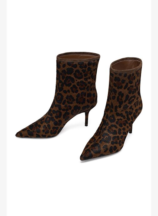 Kadın Leopar Desenli İnce Topuklu Deri Bot 25WFD4912W2 - Görsel 4