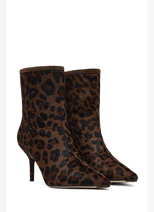 Kadın Leopar Desenli İnce Topuklu Deri Bot 25WFD4912W2 - Görsel 7