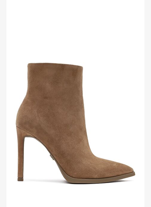 Kadın Bej Fermuarlı Yüksek İnce Topuklu Süet Deri Bot 25WFD491310 - Görsel 2