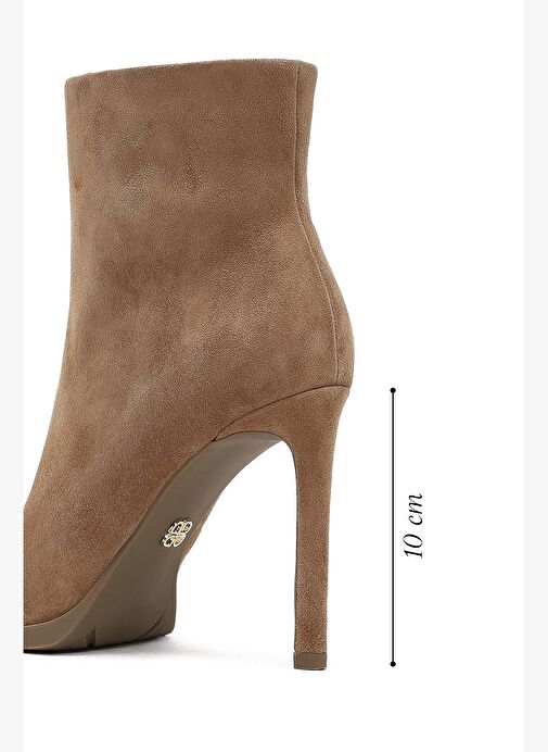 Kadın Bej Fermuarlı Yüksek İnce Topuklu Süet Deri Bot 25WFD491310 - Görsel 3