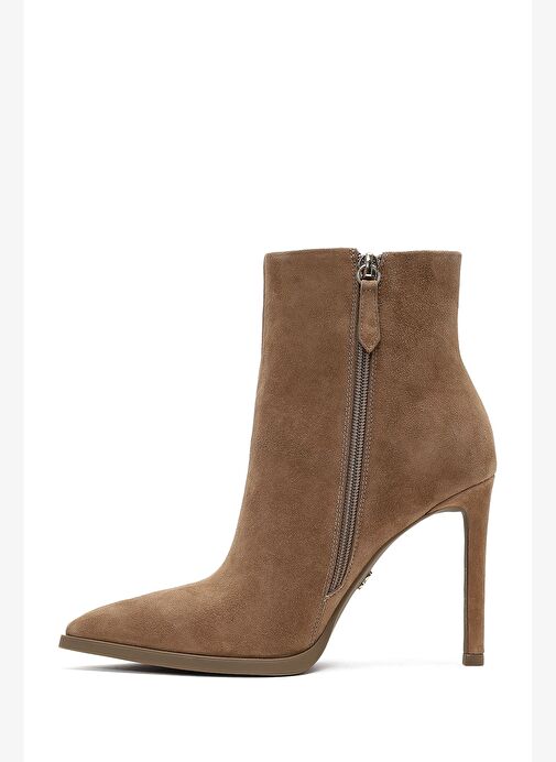 Kadın Bej Fermuarlı Yüksek İnce Topuklu Süet Deri Bot 25WFD491310 - Görsel 5