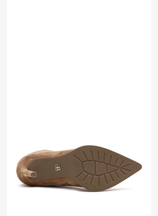 Kadın Bej Fermuarlı Yüksek İnce Topuklu Süet Deri Bot 25WFD491310 - Görsel 7