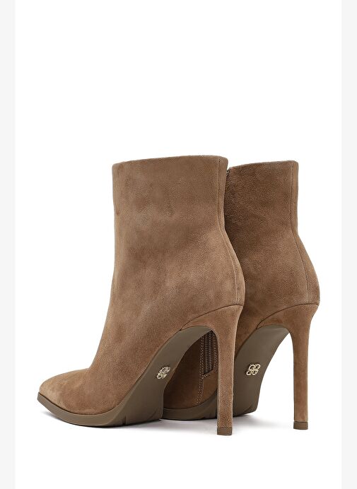 Kadın Bej Fermuarlı Yüksek İnce Topuklu Süet Deri Bot 25WFD491310 - Görsel 8