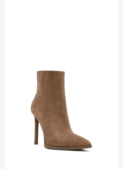 Kadın Bej Fermuarlı Yüksek İnce Topuklu Süet Deri Bot 25WFD491310 - Görsel 9