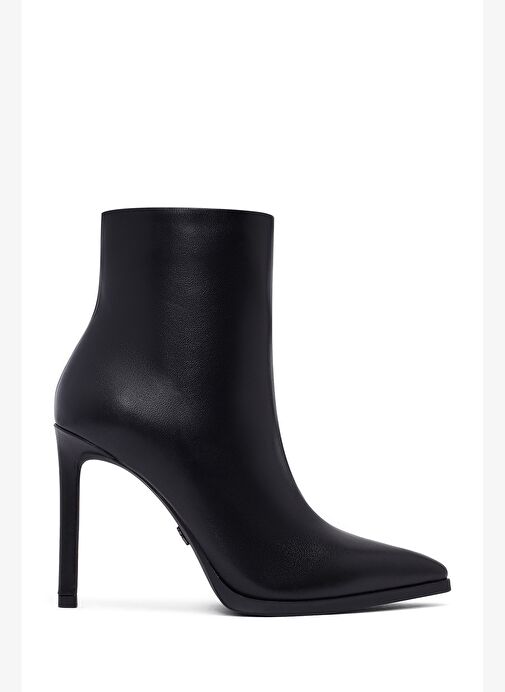Kadın Siyah Fermuarlı Yüksek İnce Topuklu Deri Bot 25WFD491318 - Görsel 2