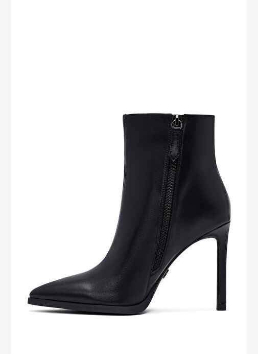 Kadın Siyah Fermuarlı Yüksek İnce Topuklu Deri Bot 25WFD491318 - Görsel 5