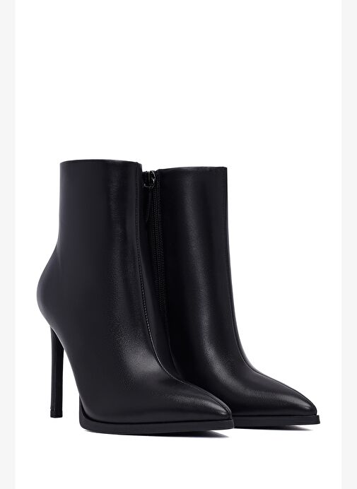 Kadın Siyah Fermuarlı Yüksek İnce Topuklu Deri Bot 25WFD491318 - Görsel 6