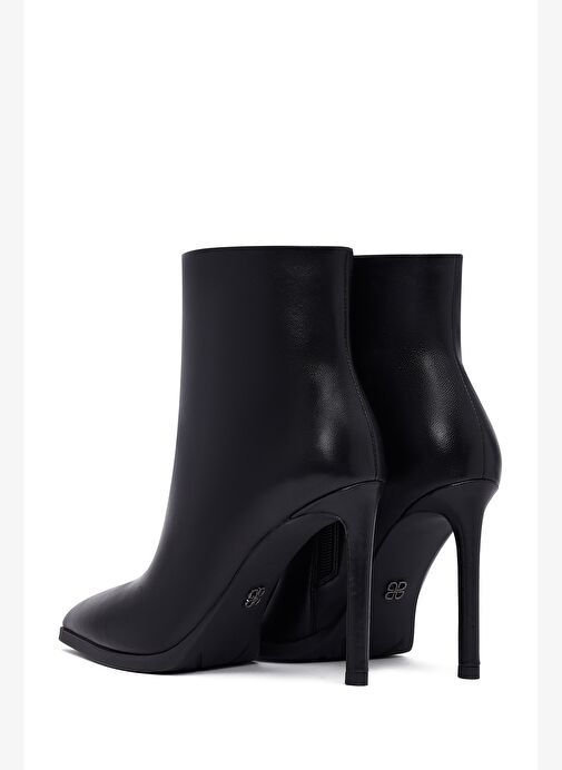Kadın Siyah Fermuarlı Yüksek İnce Topuklu Deri Bot 25WFD491318 - Görsel 8