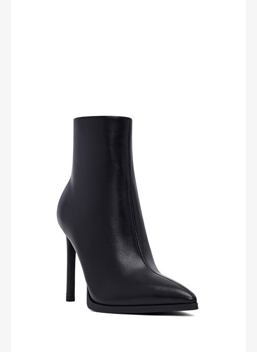 Kadın Siyah Fermuarlı Yüksek İnce Topuklu Deri Bot 25WFD491318 - Görsel 9