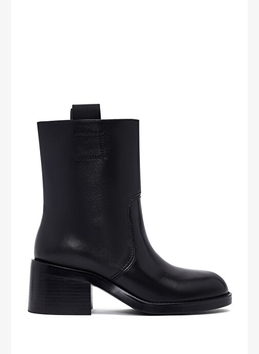 Kadın Siyah Kısa Kalın Topuklu Deri Bot 25WFD491518 - Görsel 2