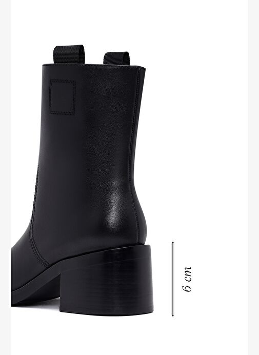 Kadın Siyah Kısa Kalın Topuklu Deri Bot 25WFD491518 - Görsel 3