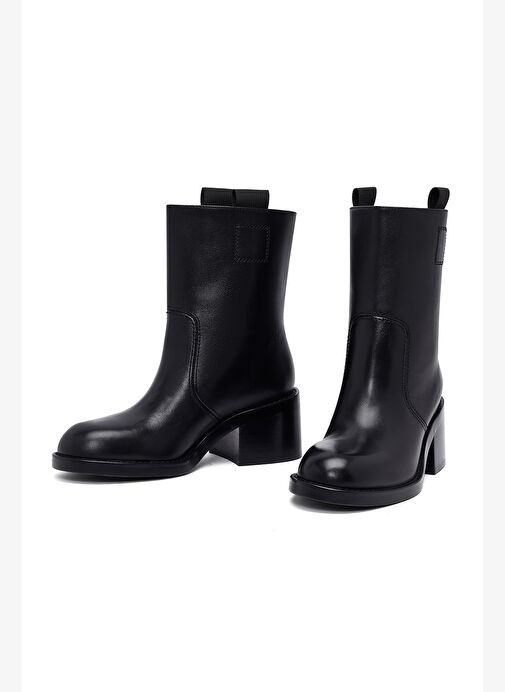 Kadın Siyah Kısa Kalın Topuklu Deri Bot 25WFD491518 - Görsel 4