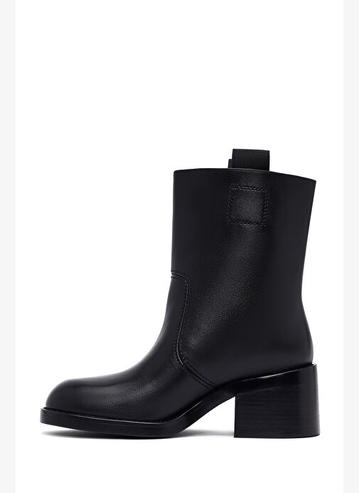 Kadın Siyah Kısa Kalın Topuklu Deri Bot 25WFD491518 - Görsel 5