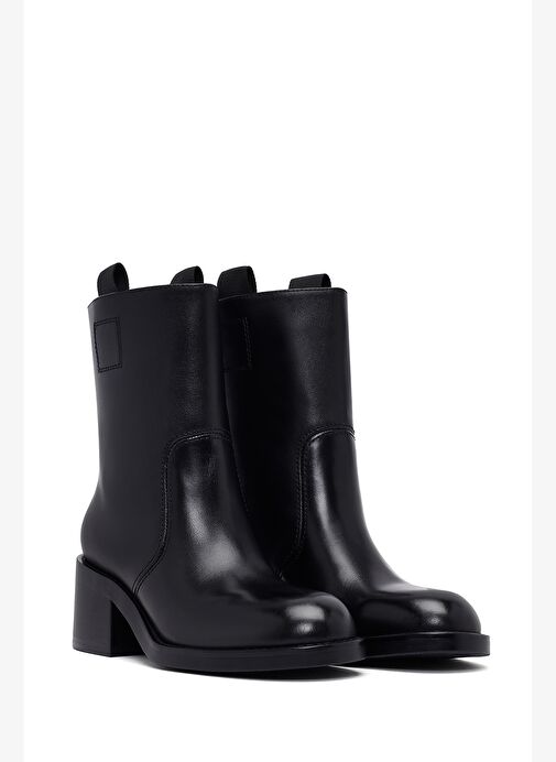 Kadın Siyah Kısa Kalın Topuklu Deri Bot 25WFD491518 - Görsel 6