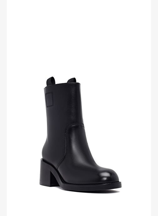 Kadın Siyah Kısa Kalın Topuklu Deri Bot 25WFD491518 - Görsel 9