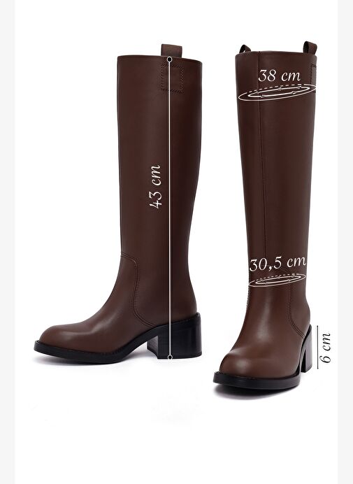 Kadın Kahverengi Kalın Topuklu Deri Çizme 25WFD491618 - Görsel 3