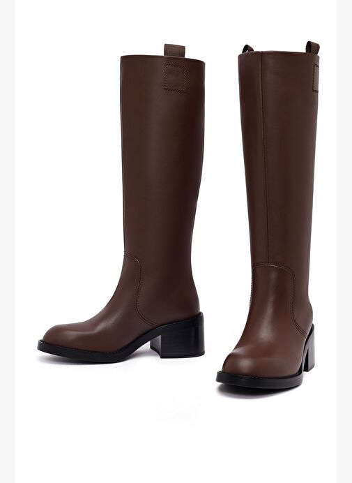 Kadın Kahverengi Kalın Topuklu Deri Çizme 25WFD491618 - Görsel 4