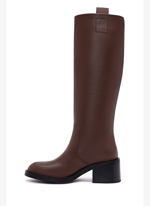 Kadın Kahverengi Kalın Topuklu Deri Çizme 25WFD491618 - Görsel 5