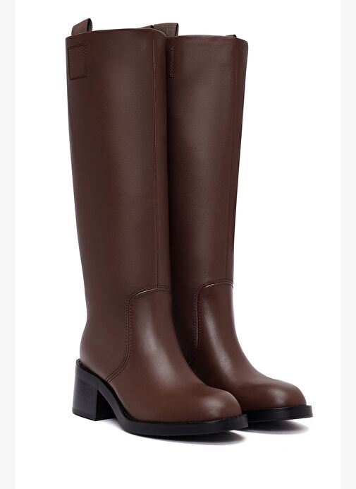 Kadın Kahverengi Kalın Topuklu Deri Çizme 25WFD491618 - Görsel 6