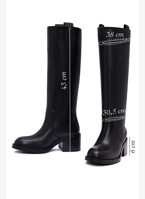 Kadın Siyah Kalın Topuklu Deri Çizme 25WFD491618 - Görsel 3