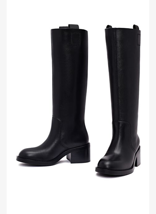 Kadın Siyah Kalın Topuklu Deri Çizme 25WFD491618 - Görsel 4
